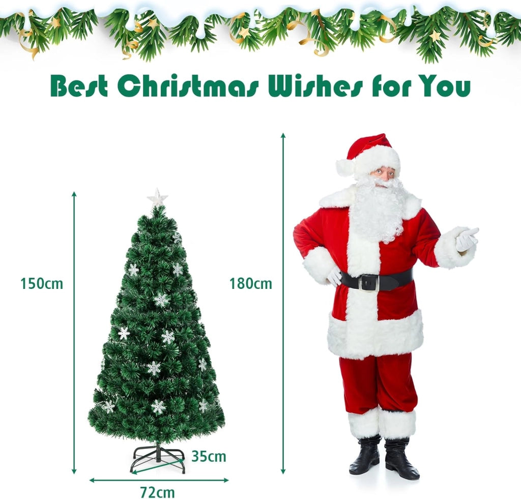 Albero di Natale 150 cm, Albero di Natale con Luci LED, Rami Densi, Stelle Luminosi e Fibre Ottiche, Albero di Natale Realistico e Denso per Casa, Ufficio e Negozio, Verde (150cm)