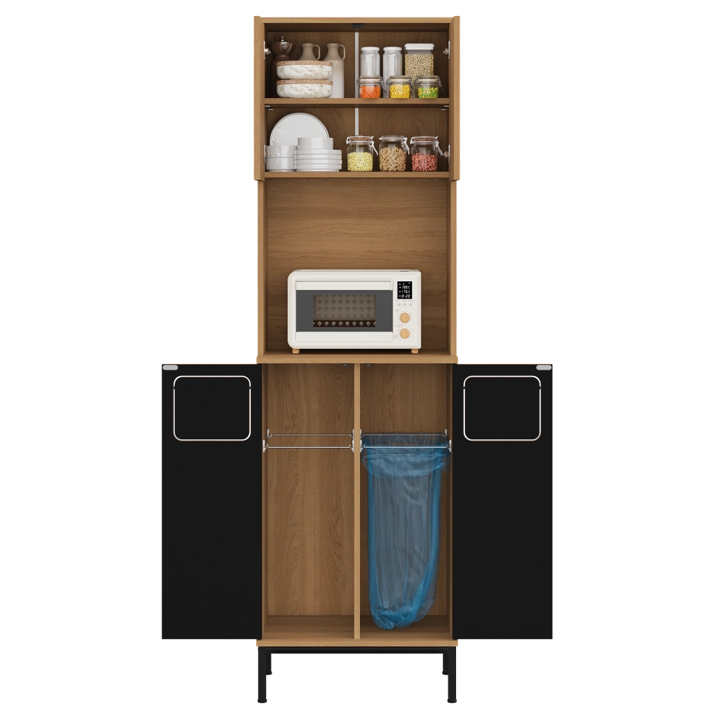 Mobile dispensa alto con vano rifiuti, scomparto microonde e spazio per aspirapolvere robot, 53x35x181 cm