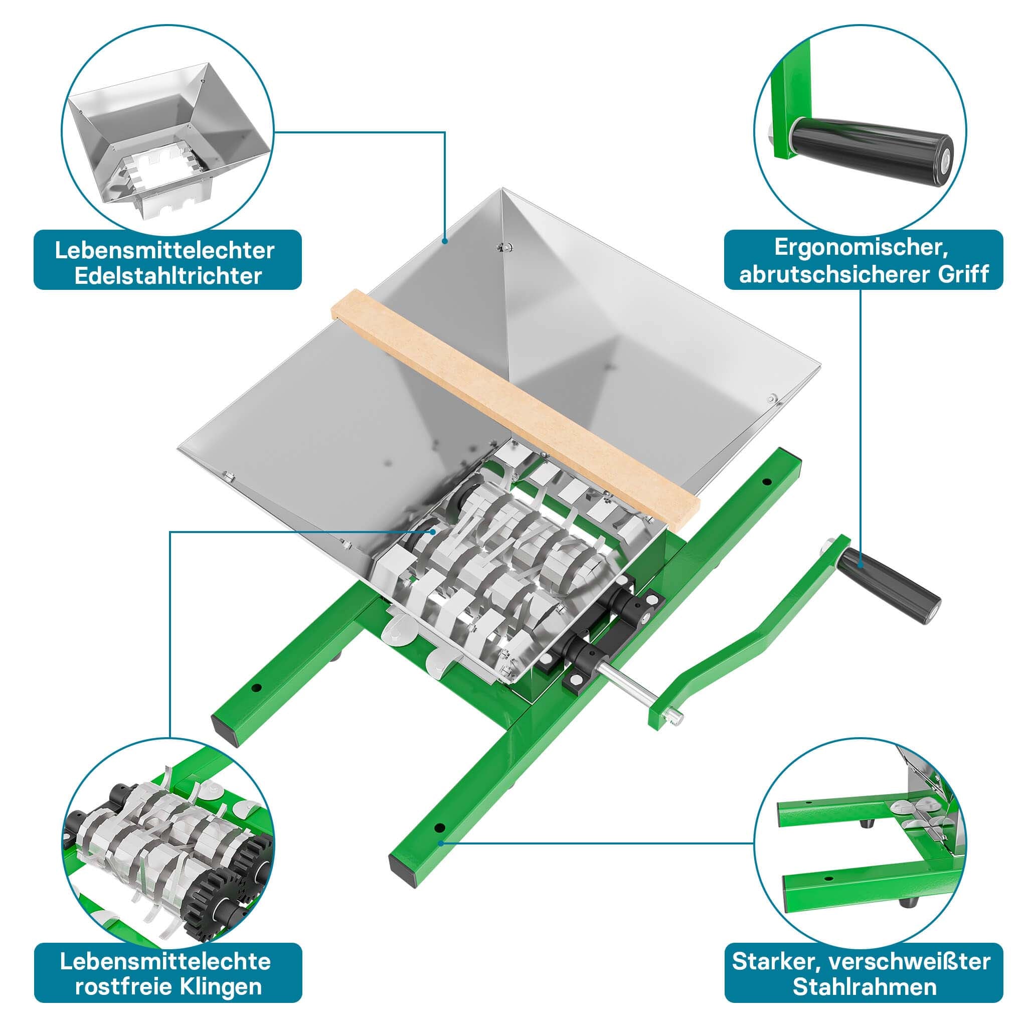 Set Mulino macina frutta 7 l e Torchio frutta 18 l con gabbia in legno e scacco di spremitura
