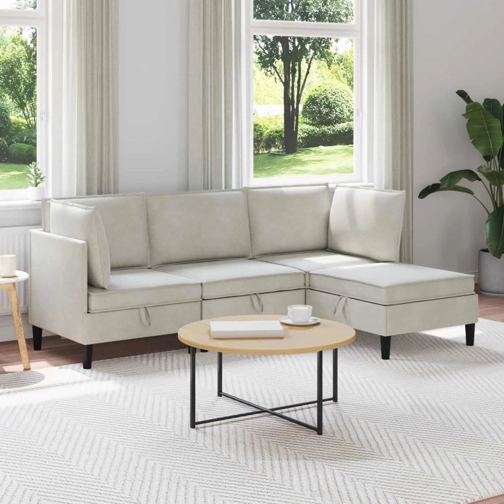 Set di mobili per il soggiorno con cuscino 4 pcs Crema Velluto