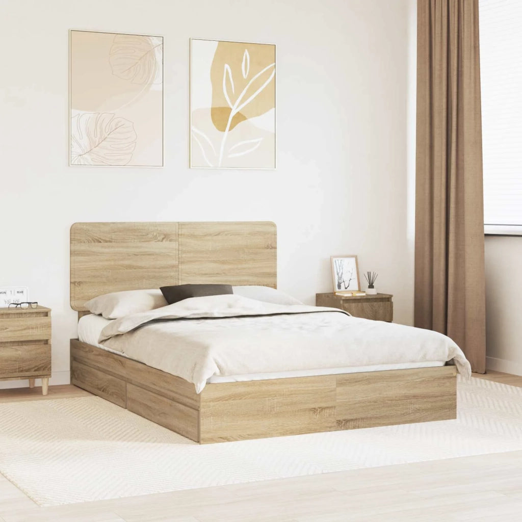 Letto con Contenitore con testiera Rovere Sonoma 150 x 200 cm