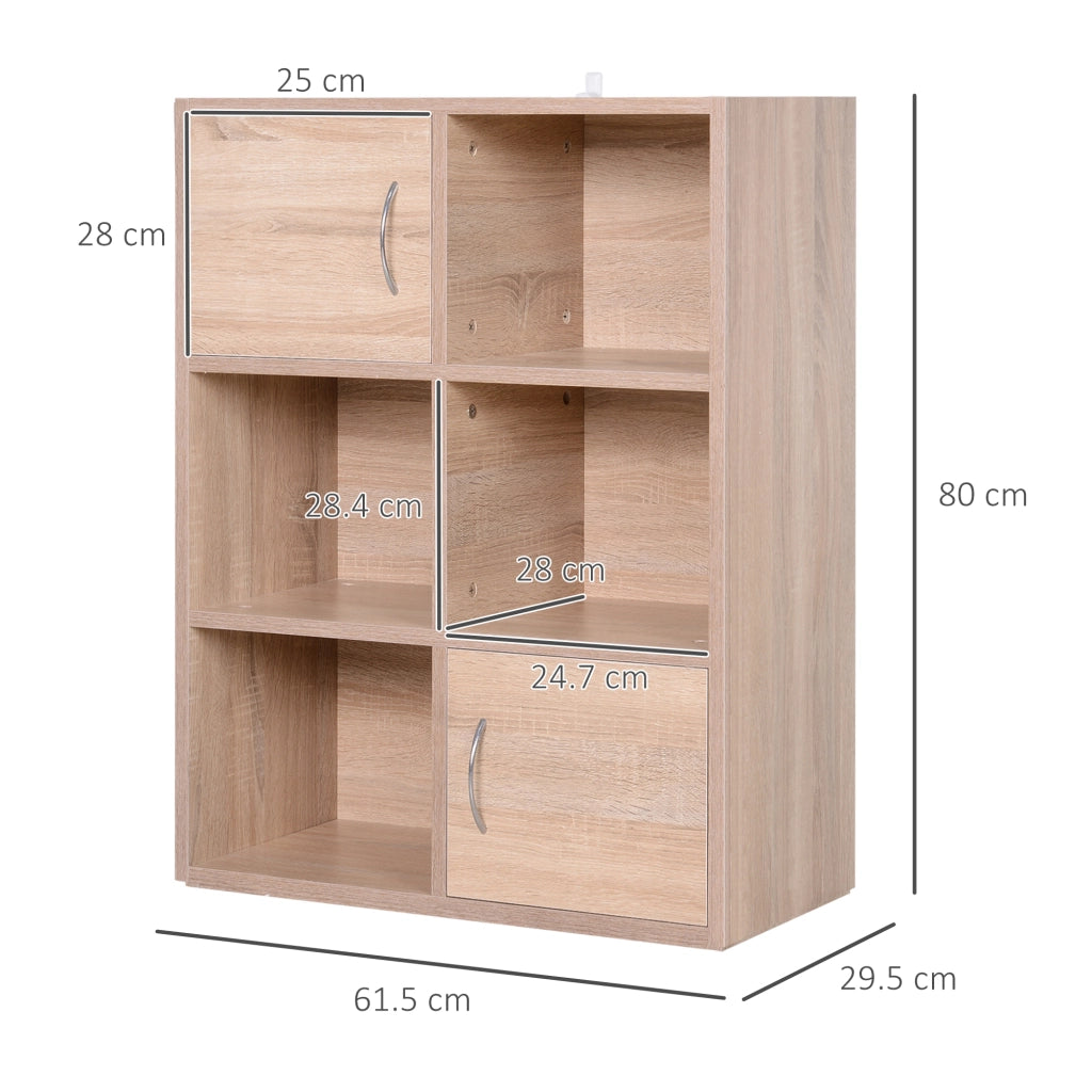 EasyComfort Libreria Scaffale in Legno, Mobiletto Multiuso con 3 Ripiani 4 Scompartimenti e 2 ante, 61.5x29.5x80cm