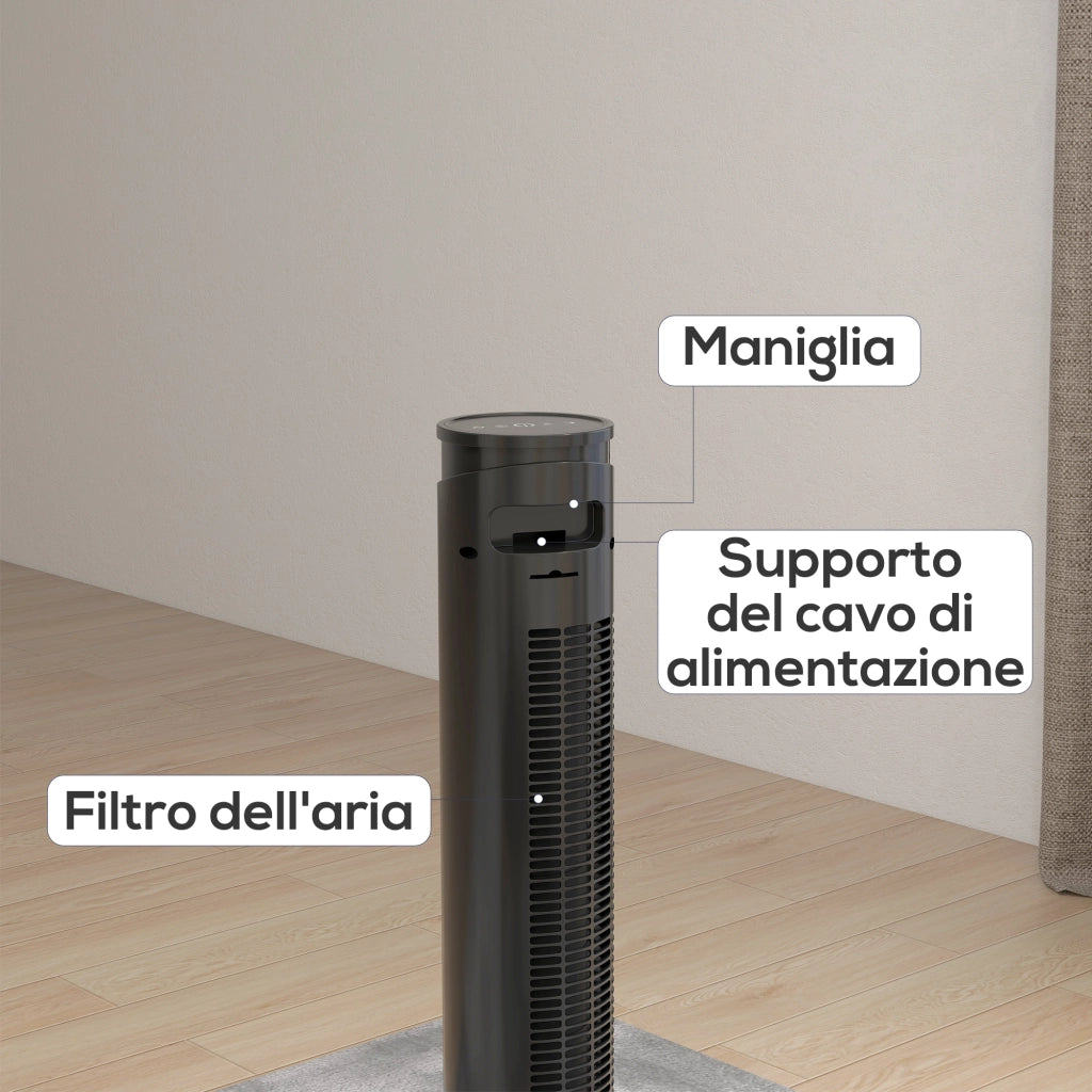 Ventilatore Torre a Colonne 4 Modalit¨¤ 3 Velocit¨¤ ¨C zephmum ¨C Nero ABS ?31.5x93 cm