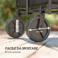 Carrello da Giardino 160L Pieghevole con Manico Regolabile, Capacità 100 kg, 95x55x102 cm, Nero