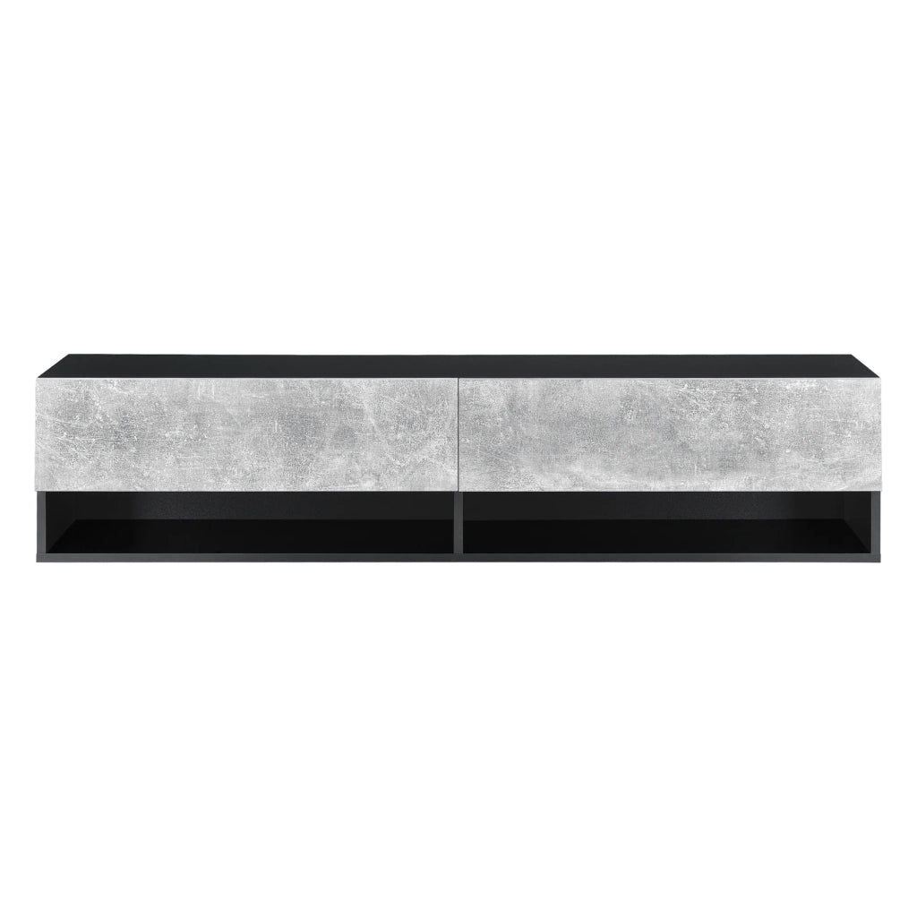 Mensola da parete con 2 ante porta TV mobile contenitore 140 cm effetto cemento nero 03_0005186