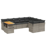 Set Divano da Giardino 10 pz con Cuscini Grigio in Polyrattan