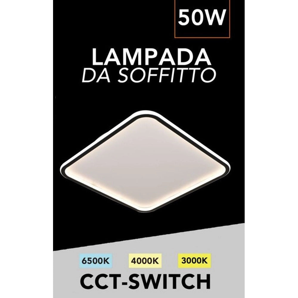 Trade Shop - Plafoniera Lampada Da Soffitto Quadrata 50w 4000lm Con Bordo Tecnologia Cct Ip20 C12-3c -