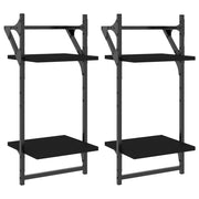 2 pz Mensole da Parete | Scaffali a Parete | Ripiano a parete 2 Livelli con Aste Nere 30x25x65 cm