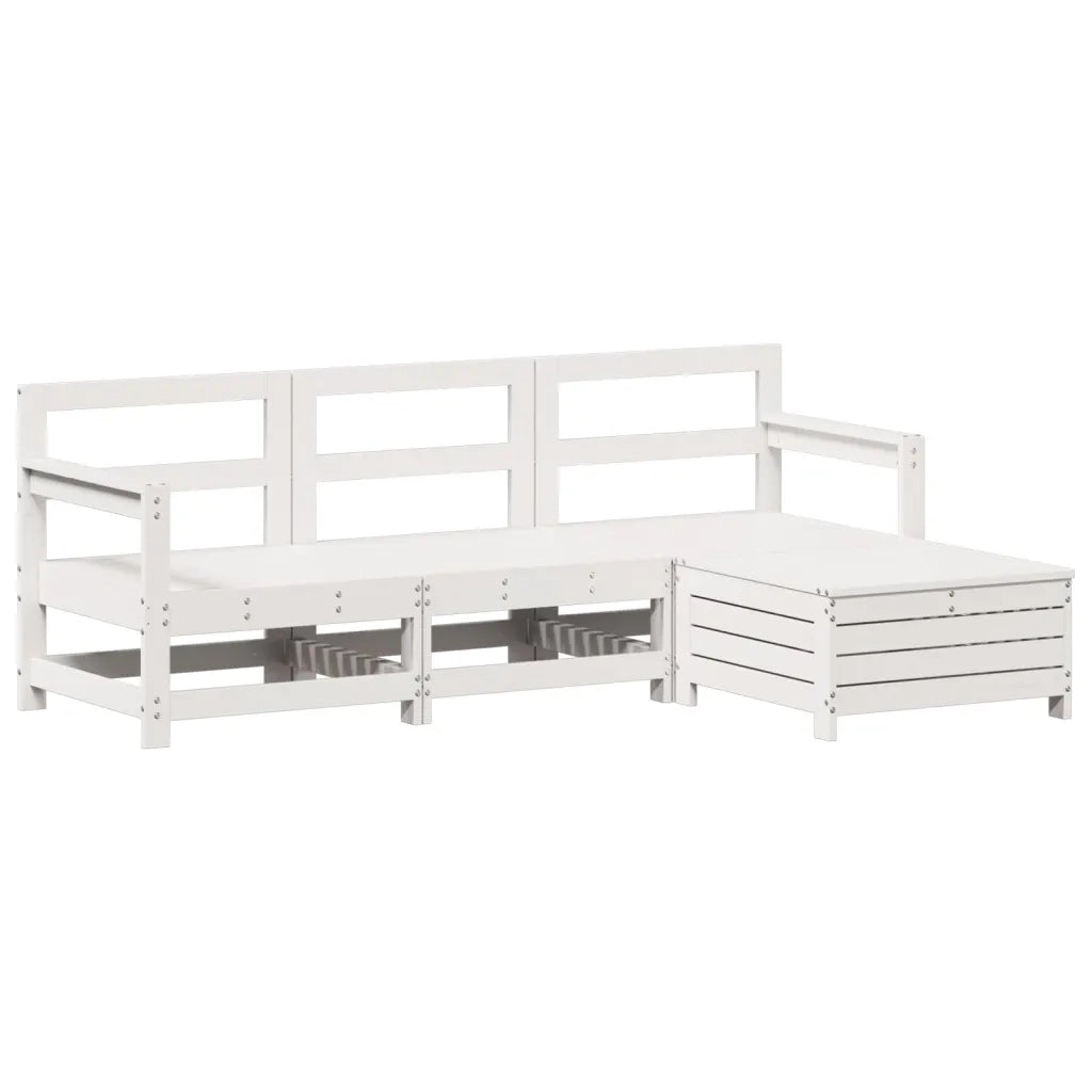 Set Salotto da Giardino 4 pz | Set di Mobili da Esterno Bianco in Legno Massello di Pino