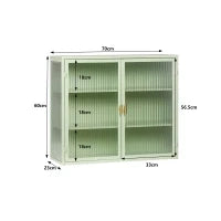 Credenza Moderna Ripostiglio a Due Ante con Vetrina e Ripiani a Tre Livelli per Ingresso, Soggiorno, Bagno e Sala da Pranzo, Verde
