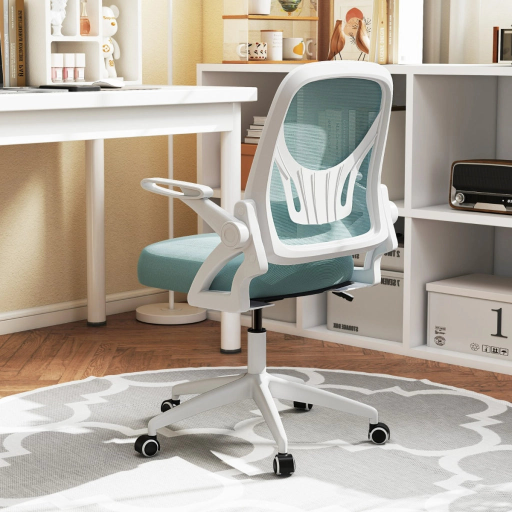 Sedia da scrivania ergonomica in rete con supporto lombare e braccioli ribaltabili, Sedia da lavoro girevole Blu-Sedie da ufficio