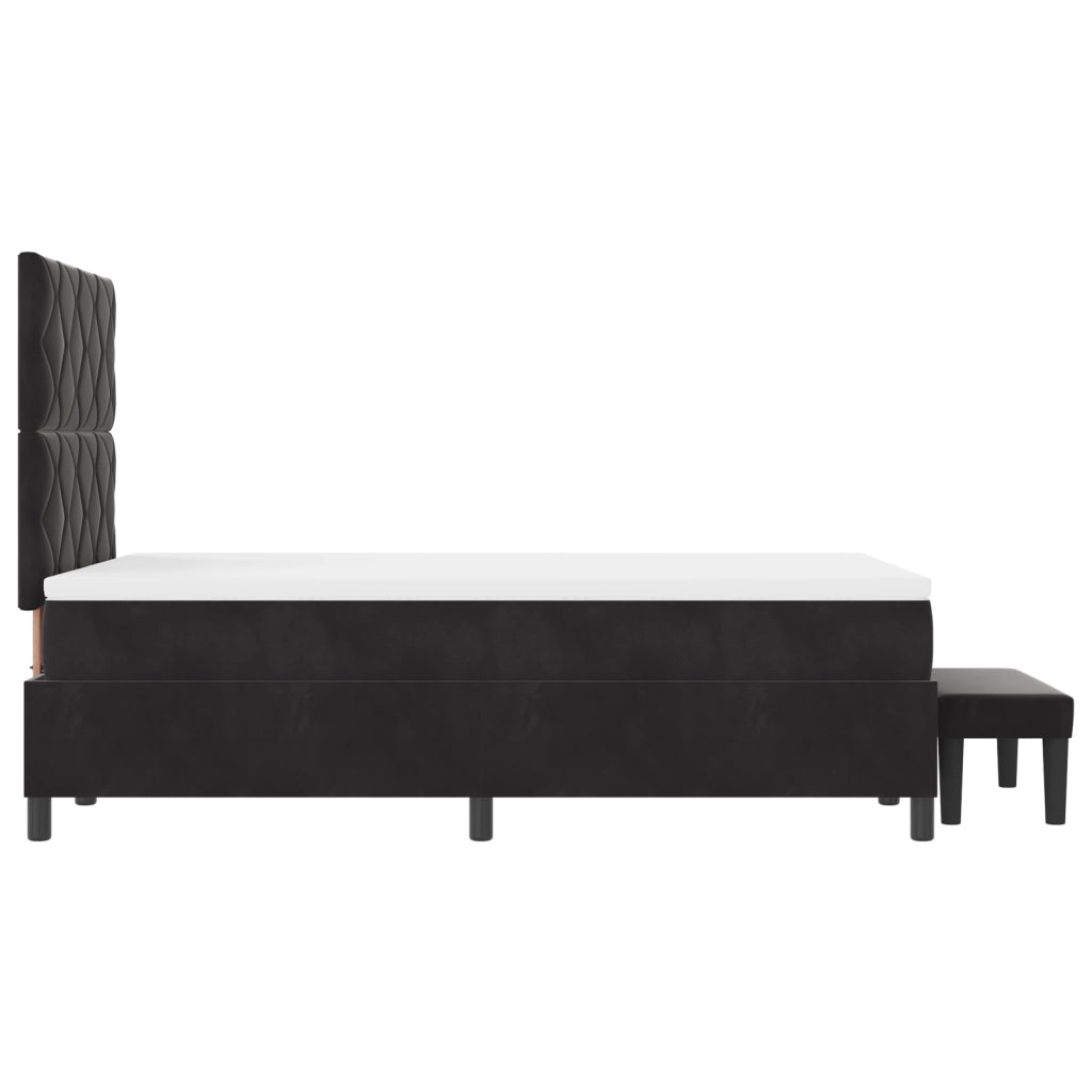 Letto con box spring e materasso + panchina nera 120x200 cm in velluto
