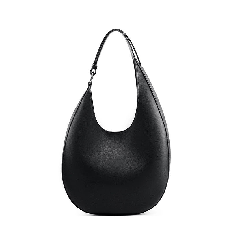 Borsa a tracolla da donna in vera pelle, modello hobo alla moda, colore nero.