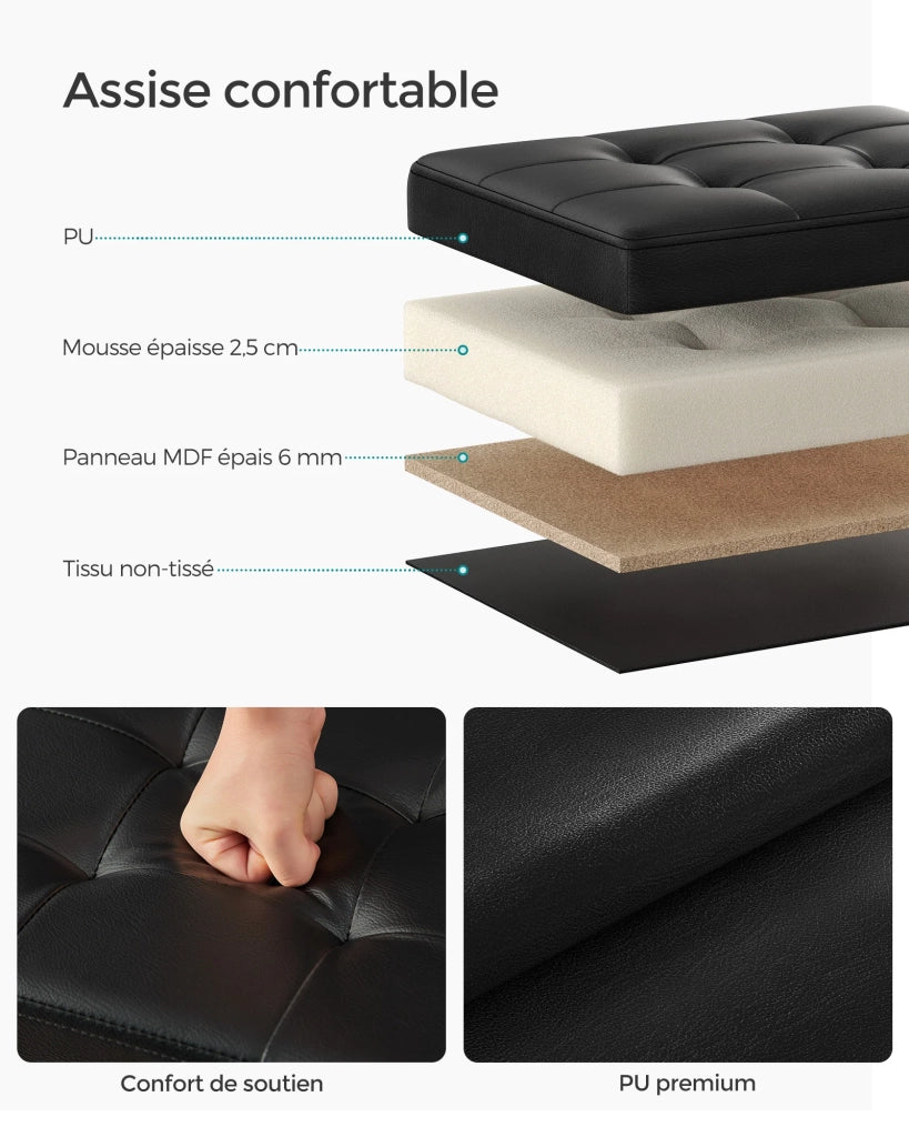 Piccolo sgabello/poggiapiedi/pouf pieghevole in similpelle 31 x 41 x 31 cm capacità di carico 130 kg per soggiorno camera da letto dormitorio nero 12_0006916