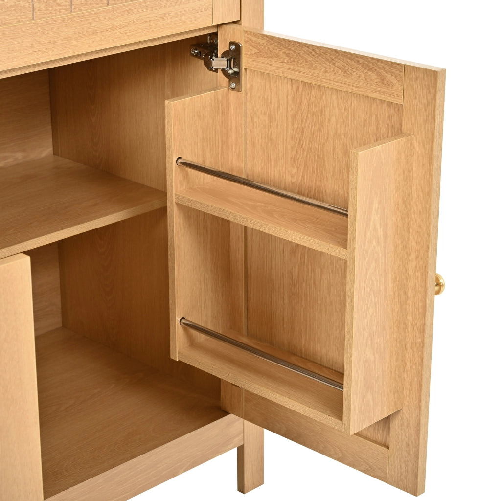 Mobile da cucina, libreria, ante a doppia apertura, ripiano interno per le spezie, in truciolato + MDF, colore legno naturale
