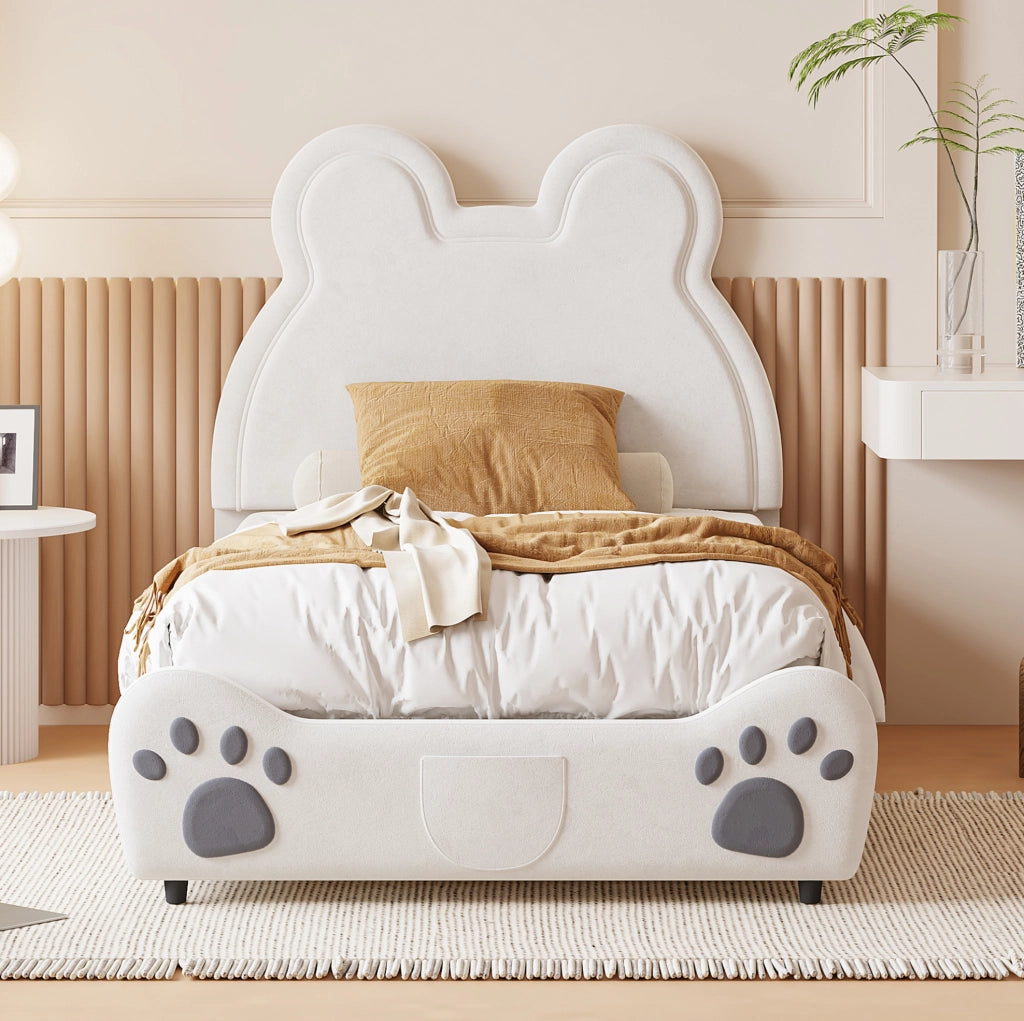 Letto imbottito per bambini a forma di orso 90x200 cm; bianco