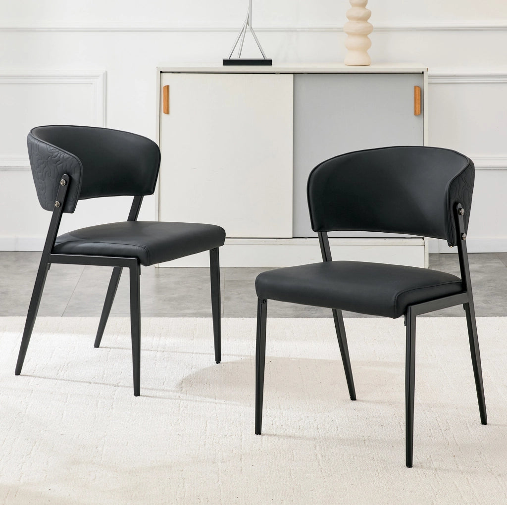 Sedia da pranzo 74.0x53.5x51.0 cm con schienale ergonomico in PU e metallo nera