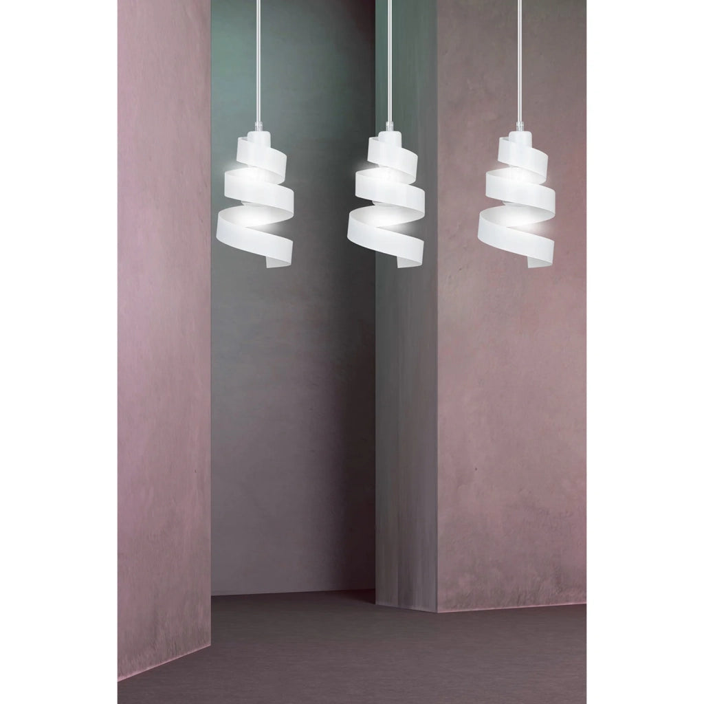 Lampadario Moderno 3 Luci Tristano In Acciaio Bianco Con Fasce A Spirale
