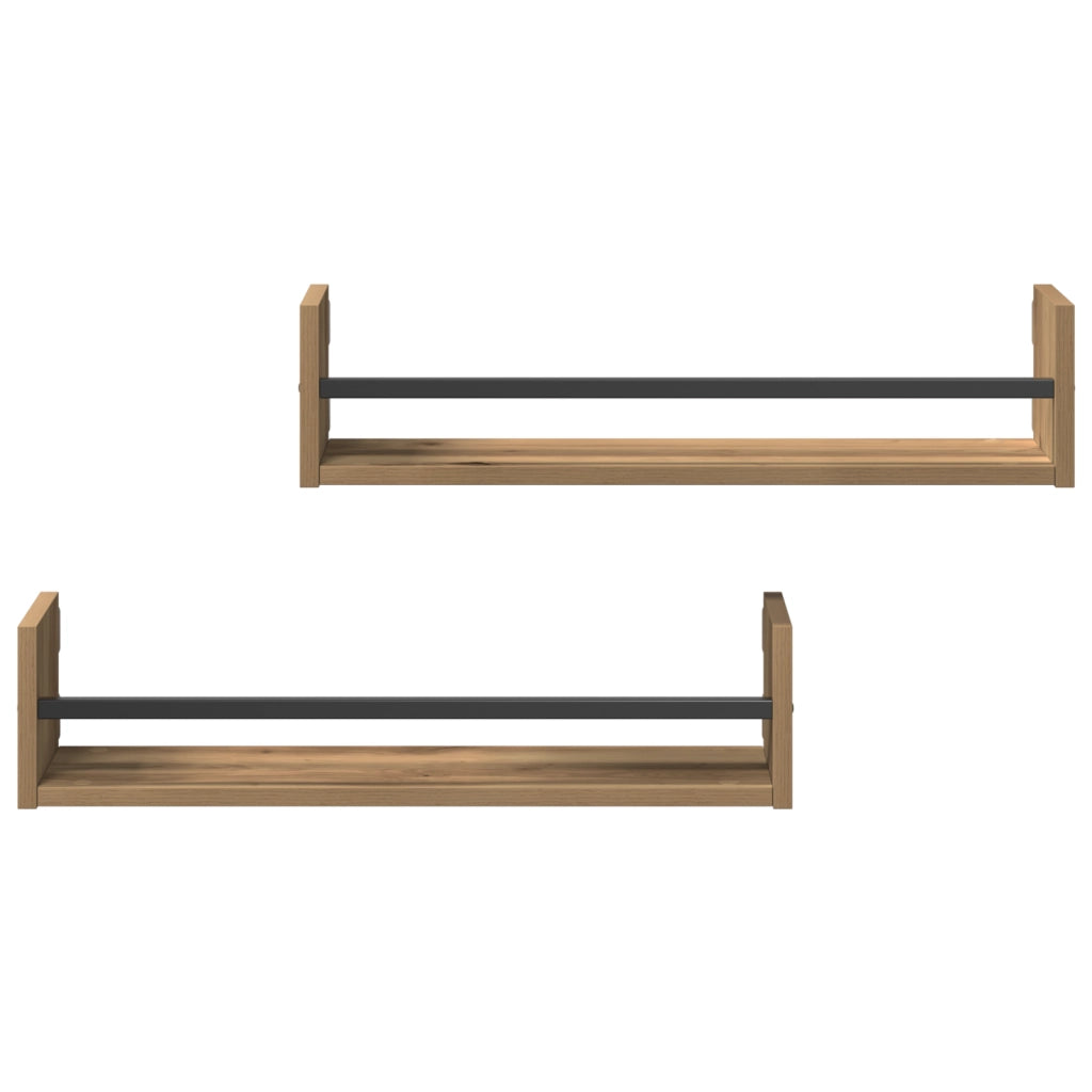 Mensole a parete 2 pezzi Rovere artigianale 60x16x14 cm Legno ingegnerizzato