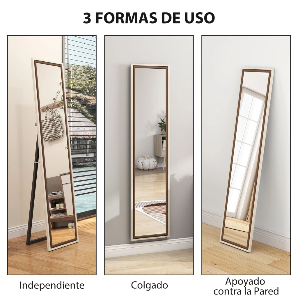 Specchio da Terra 157x37 cm ¨C Xylo ¨C Bianco e Marrone Inclinabile o da Parete