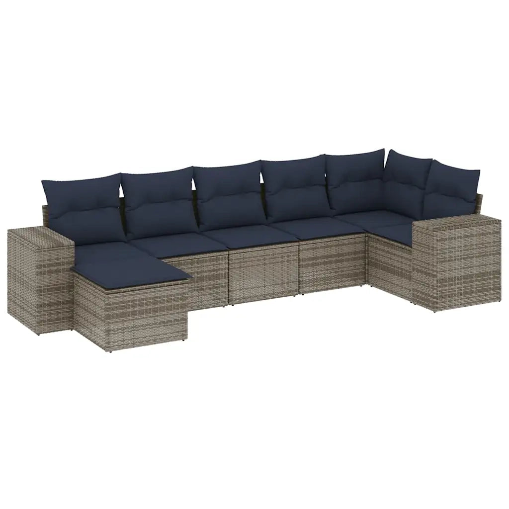 Set Divani da Giardino 7 pz con Cuscini Grigio in Polyrattan 3222880