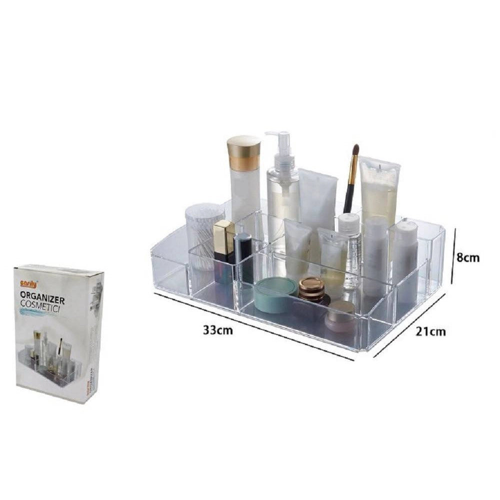 Trade Shop - Organizer Portatrucchi Cosmetici 10 Scomparti In Abs Trasparente 34x22x9cm 59065 -