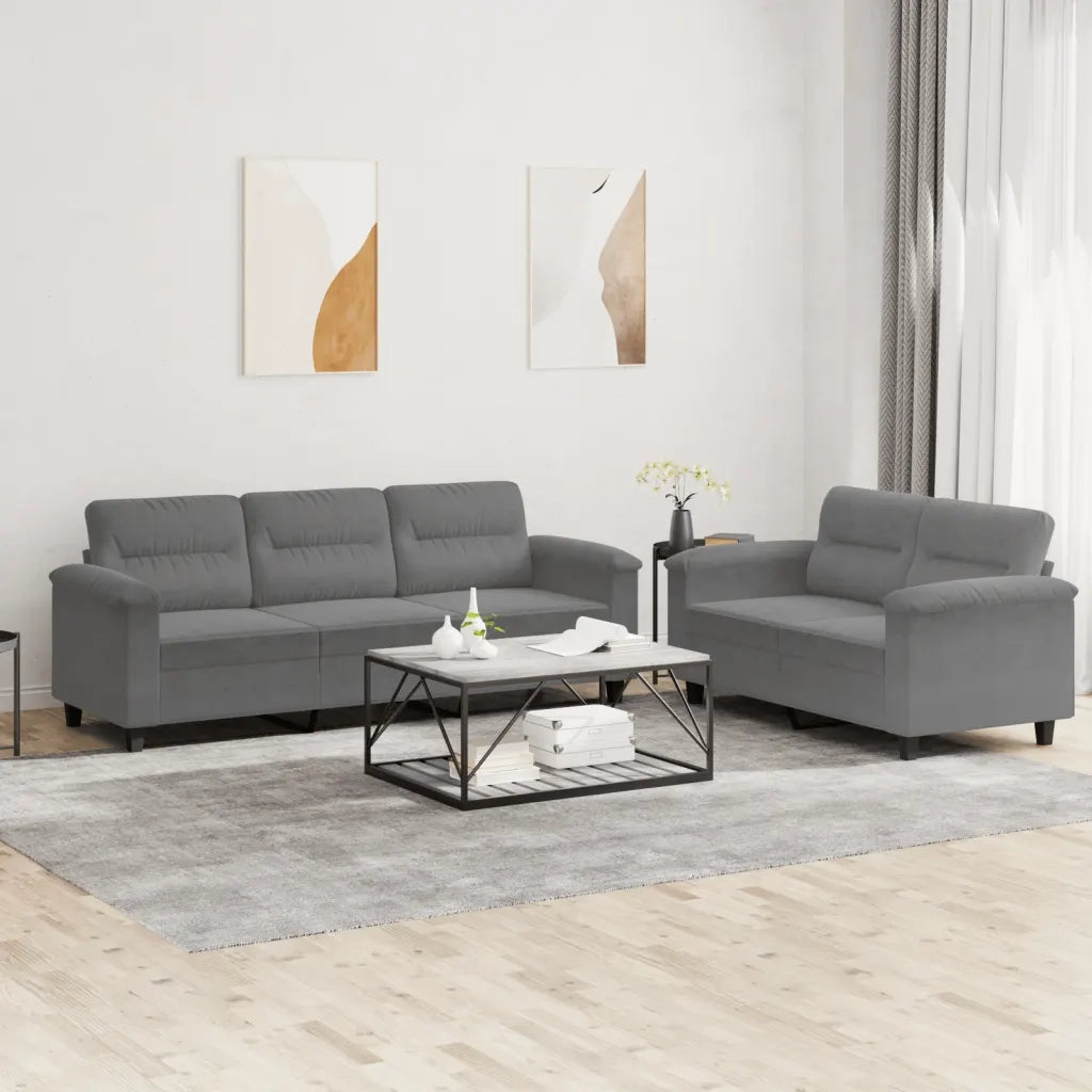 Set Divani 2 pz con Cuscini Grigio Scuro in Tessuto Microfibracod mxl 130758