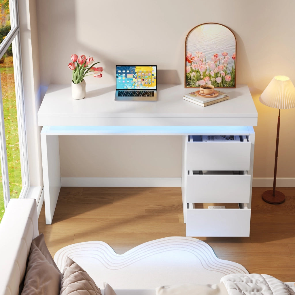 Scrivania con LED e Cassetti ¨C MINIMAL ¨C Legno, 120x50x78,5 cm