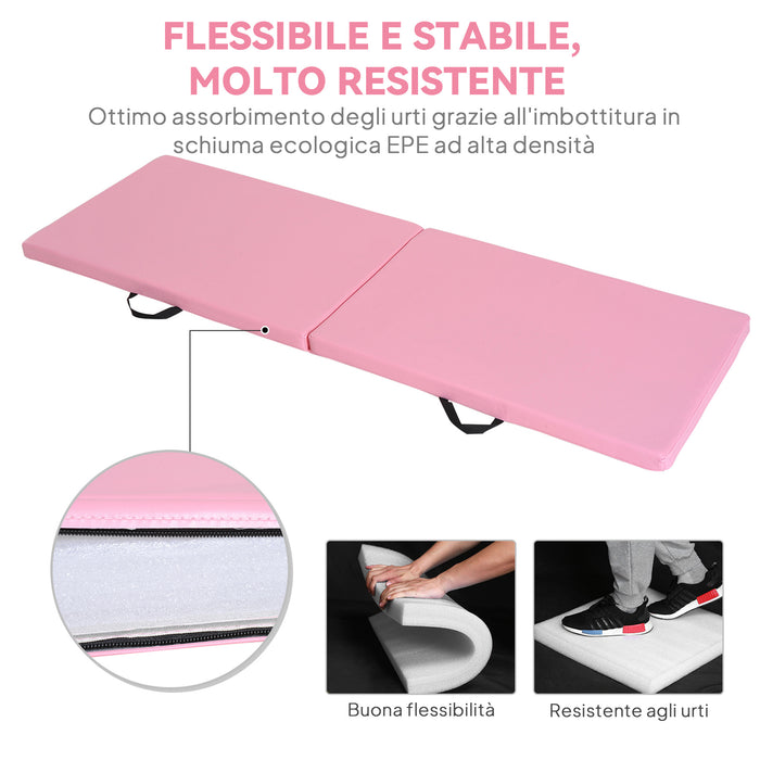 Tappetino Ginnastica Pieghevole 180x60x5 cm Materassino Fitness in PU Rosa