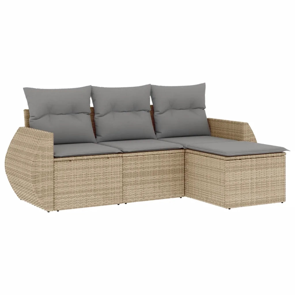 Set Divano da Giardino 4 pz | Set Salotto da Giardino con Cuscini Beige in Polyrattan