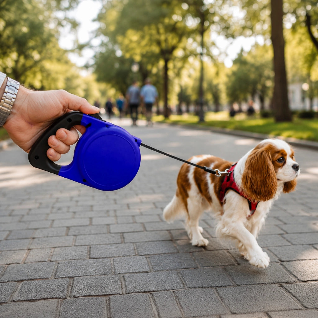 Set 3 Guinzagli Estensibili per Cani con Sistema Retrattile e Pulsante di Blocco – Disponibile da 5 m fino a 20 kg o da 8 m fino a 30 kg  Blu - 5Metri-20Kg