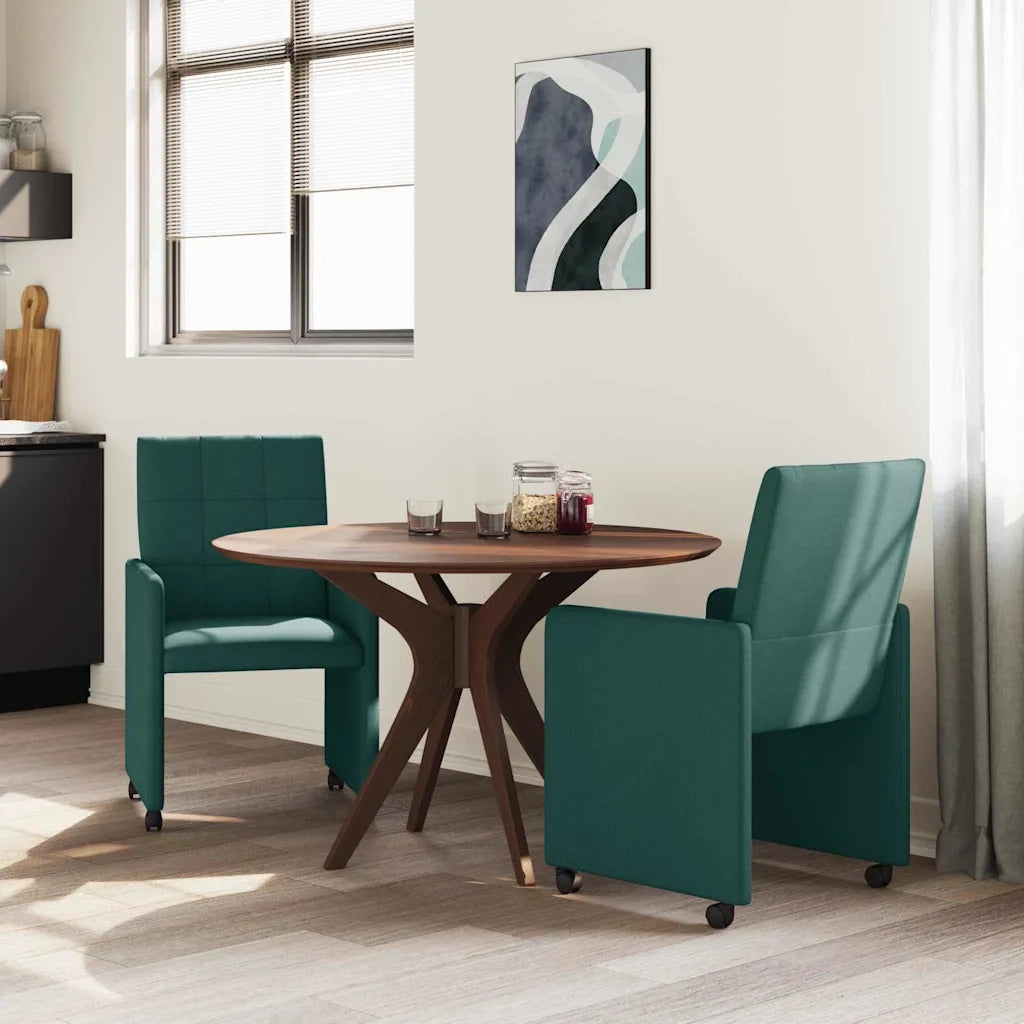 Sedie da Pranzo con Ruote 2 pz | Sedie da cucina Verde scuro 58 x 65 x 94 cm