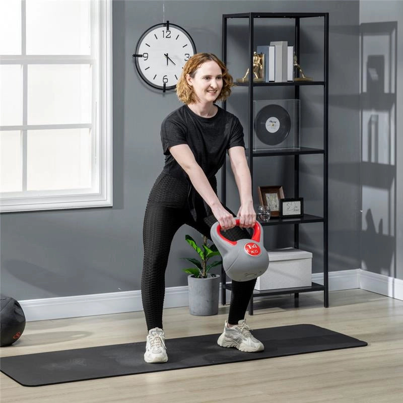 KETTLEBELL 14 KG IN PU E SABBIA CON BASE PIATTA 26 X 18 X 32 CM ROSSO