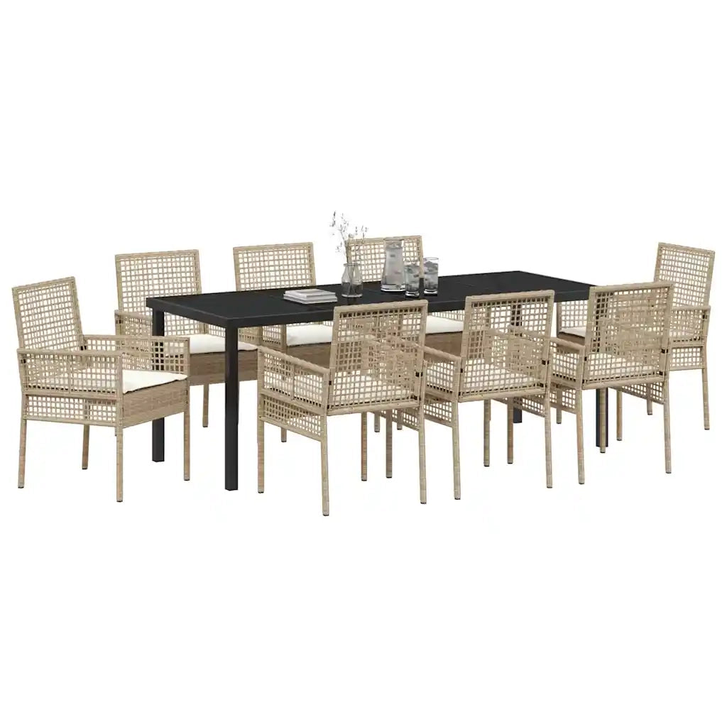 Set da Pranzo per Giardino con cuscino 9 pcs Beige polyrattan 3379897
