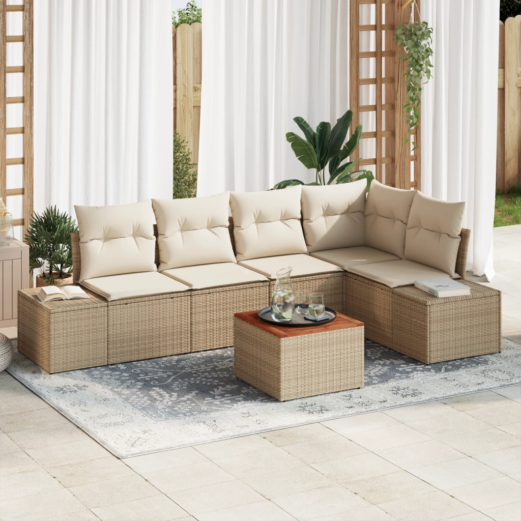 Set da Giardino da 6 Pezzi con Cuscini Beige in Rattan Sintetico Acacia
