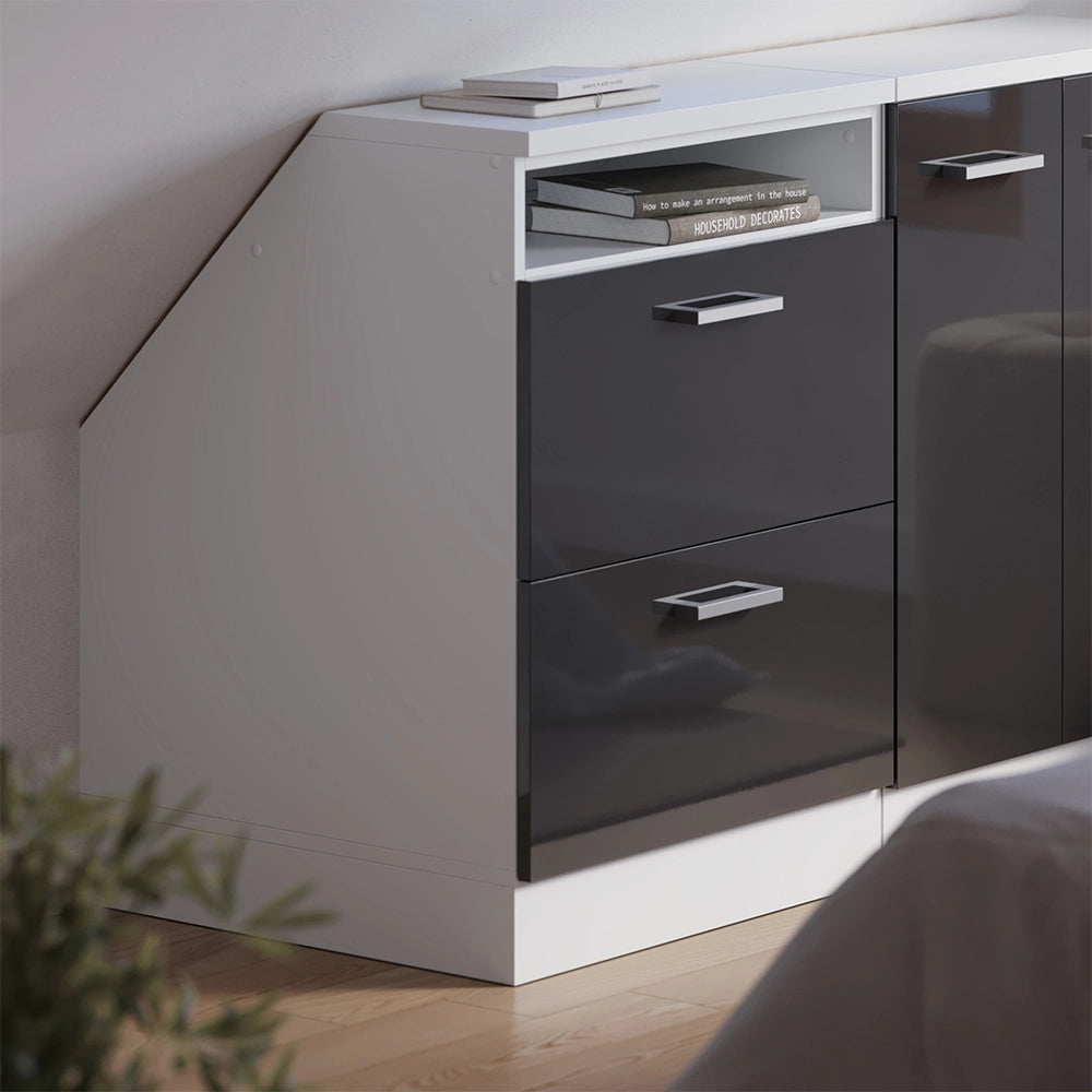 Mobile sottotetto Rion Antracite lucido/Bianco 60 x 83.8 cm con 2 cassetti, carcassa 60 cm profondità Vicco
