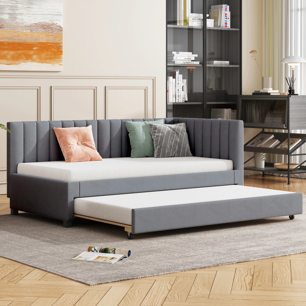 Letto sofa estraibile in velluto grigio 90x200 cm