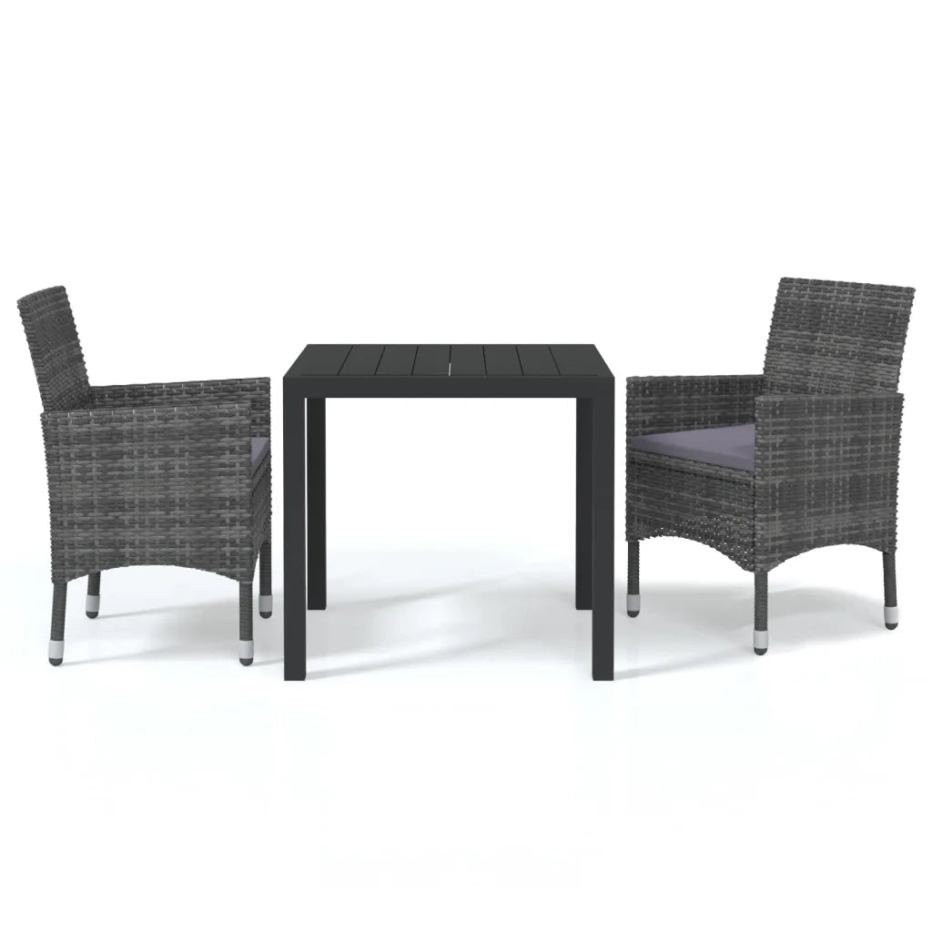 Set da Pranzo per Giardino 3 pz | Set Salotto da Giardino con Cuscini Polyrattan Grigio