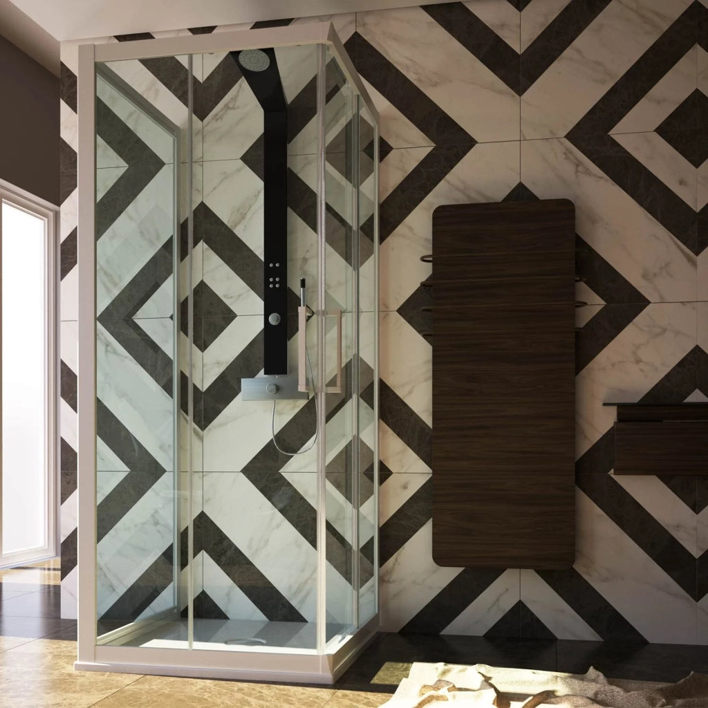 Box Doccia 3 Lati in PVC 80x70 CM H 200 Vetro Trasparente Profilo Bianco mod. Lite