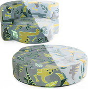 Divano Cuscino per Bambini Pieghevole 2 in 1, Poltrona Schienale Pieghevole per Bambini con Motivi Luminosi nel Buio, Divano Pieghevole per Camera da Letto e Soggiorno (Dinosauro blu)