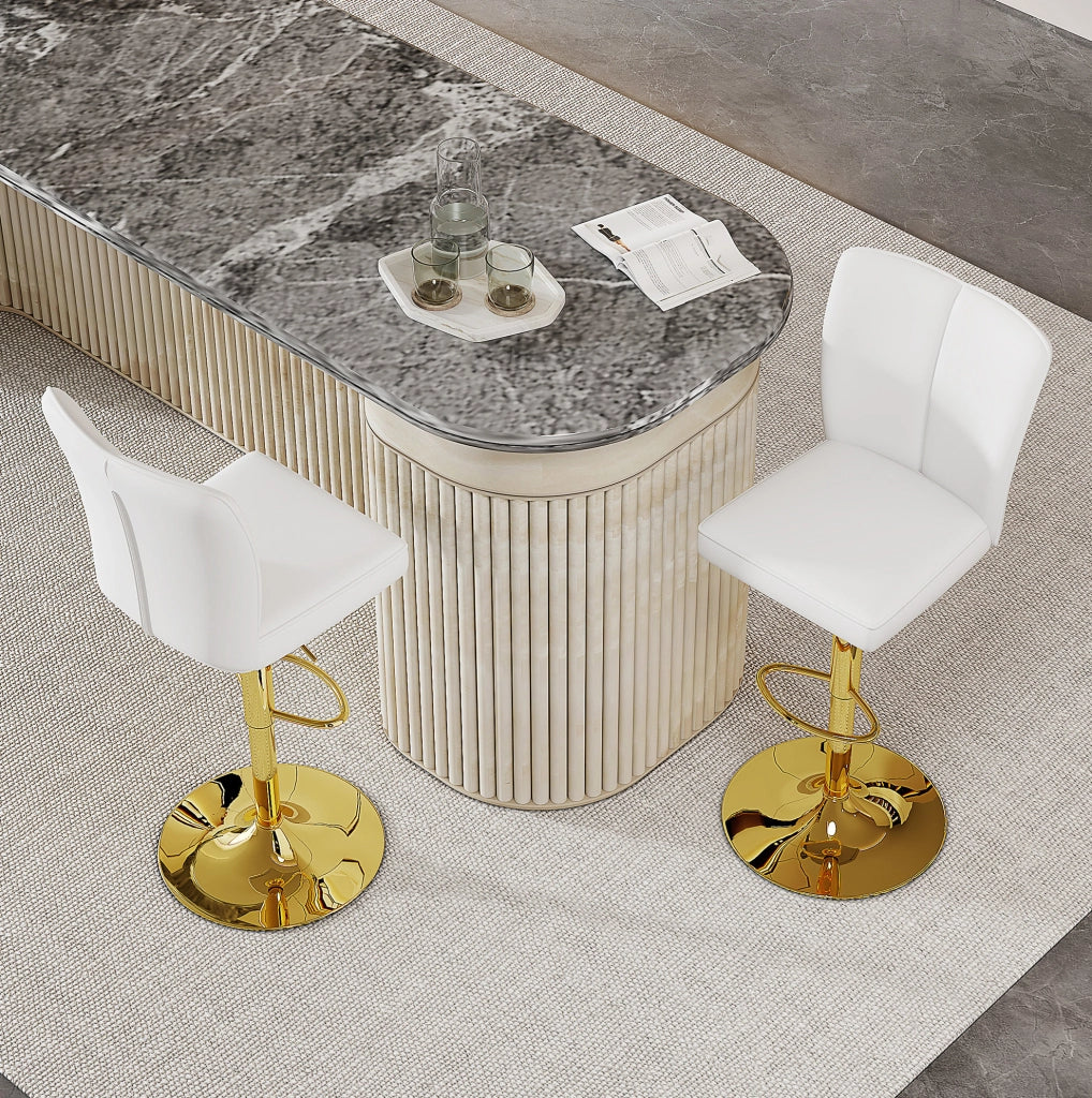 Set di 2 sgabelli da bar regolabili bianco e oro in PU