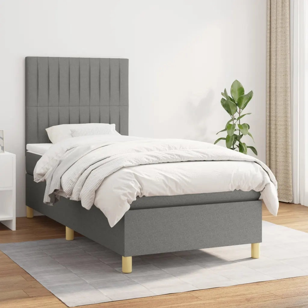 Letto singolo | Letto per adulti | Giroletto a Molle con Materasso Grigio Scuro 80x200 cm Tessuto