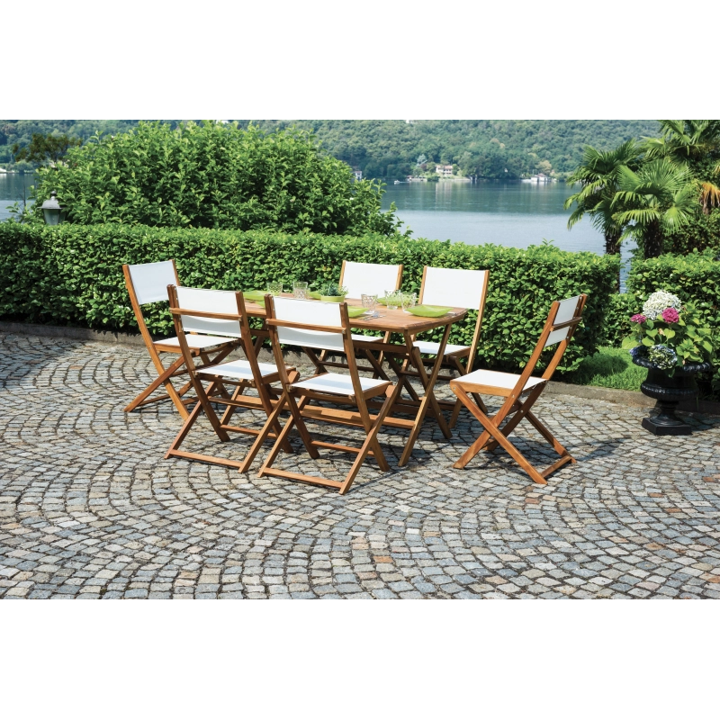 Set Di 2 Sedie Venturina In Acacia Pieghevole Con Textilene Senza Braccioli Moia