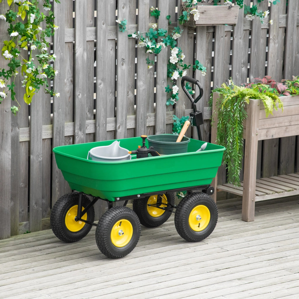 EasyComfort Carrello da Giardino 125L in Acciaio e PP con Vasca ribaltabile e Maniglia, 118x58x102 cm, Verde