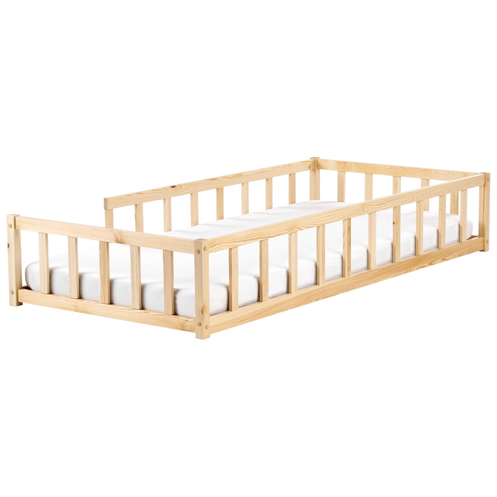 Letto singolo per bambini in legno marrone chiaro cameretta con telaio a doghe 90 x 200 cm