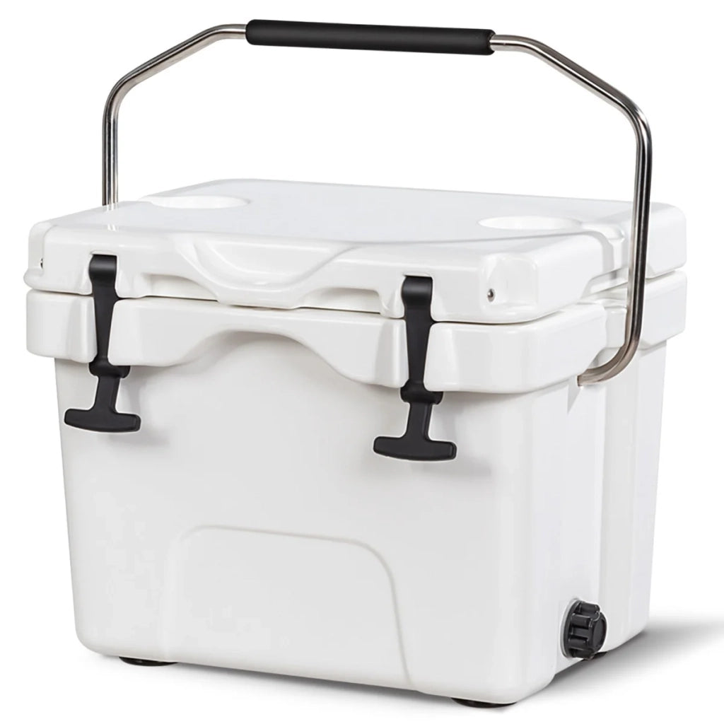 Frigorifero portatile isolato 46 x 34 x 33 cm con tappo di scarico e 2 portabicchieri in PE bianco 20_0012140