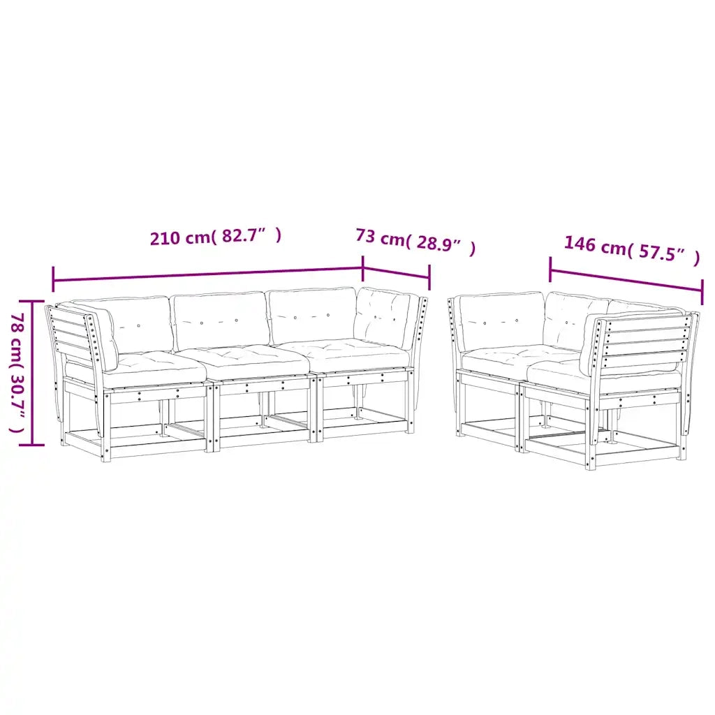 Set Divani Giardino 5pz con Cuscini Bianco Legno Massello Pino 3217001
