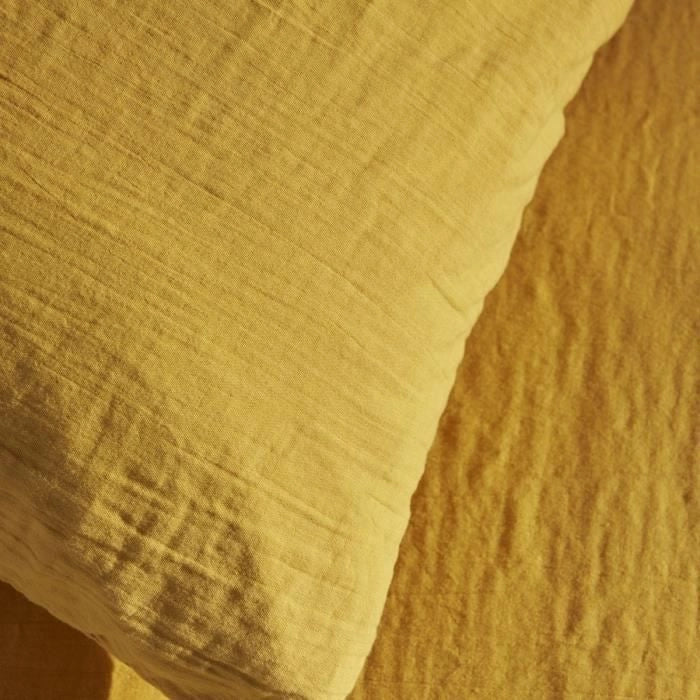 Completo letto - TODAY - 123669 - 2 persone - 260x240 cm - Garza di cotone tinta unita - Ocra
