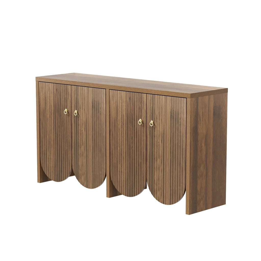 Madia con 4 Ante e Ripiani Regolabili; Frontali Scanalati Moderni; in MDF; 147??40??80 cm; Noce