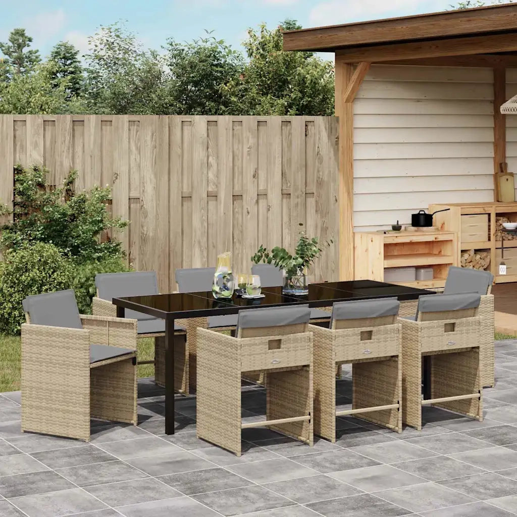 Set da Pranzo per Giardino con cuscino 9 pcs Beige polyrattan 3379999